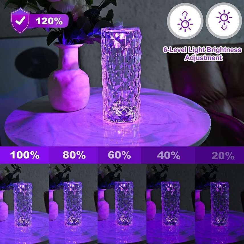 Crystal Rose Diamond 16 Color RGB Changing Mode LED Night Lights Table Lamp Table Lamp