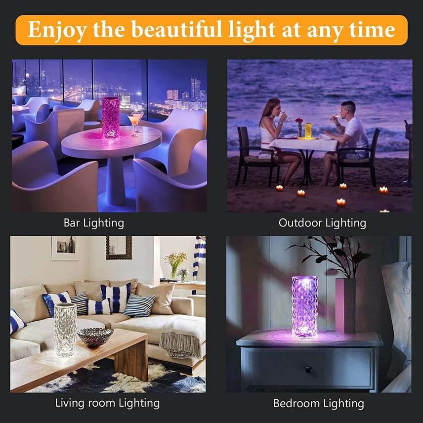 Crystal Rose Diamond 16 Color RGB Changing Mode LED Night Lights Table Lamp Table Lamp