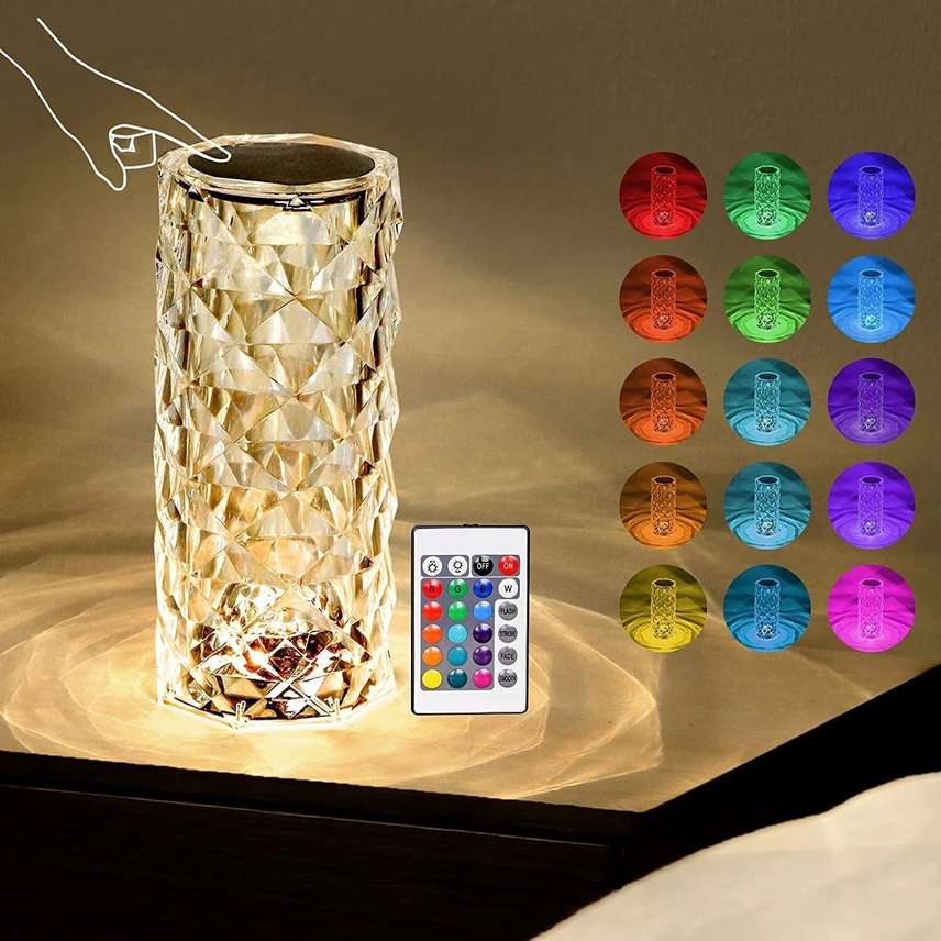 Crystal Rose Diamond 16 Color RGB Changing Mode LED Night Lights Table Lamp Table Lamp