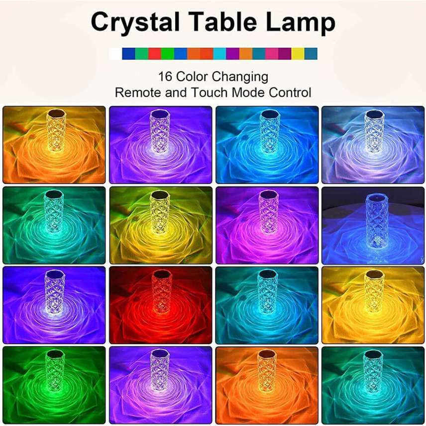 Crystal Rose Diamond 16 Color RGB Changing Mode LED Night Lights Table Lamp Table Lamp